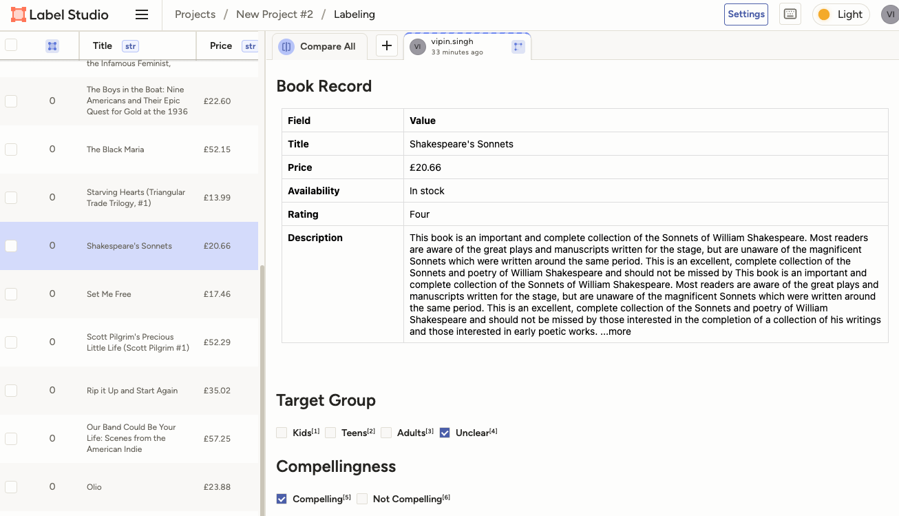 Label Studio annotation interface